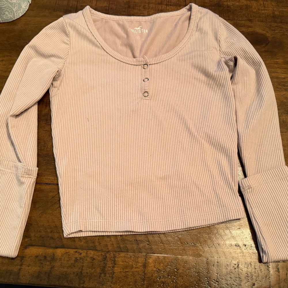 Hollister Blush Ribbed Button-Up Top